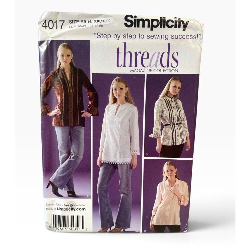 Simplicity 4017 Misses Tunic Blouse R5 14 16 18 20 22 Modern Sewing Pattern